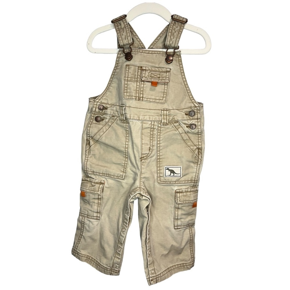 Vintage Gymboree 100% Cotton Tan Denim Canvas Overalls size 12-18mo